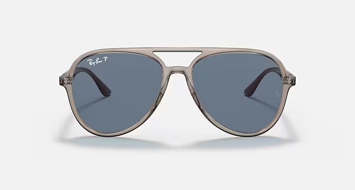 RAY-BAN RB4376 Transparent Grey & Dark Blue Pilot Sunglasses For Unisex L