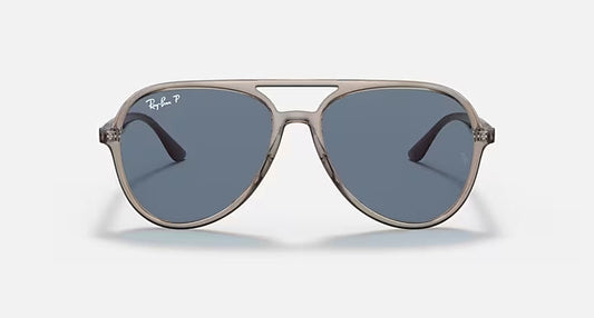 RAY-BAN RB4376 Transparent Grey & Dark Blue Pilot Sunglasses For Unisex L