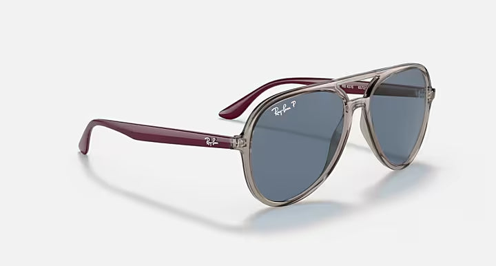 RAY-BAN RB4376 Transparent Grey & Dark Blue Pilot Sunglasses For Unisex L