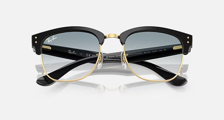 RAY-BAN CLUBMASTER REVERSE Black On Gold & Clear Gradient Blue Square Sunglasses For Unisex S