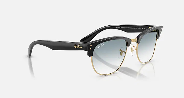 RAY-BAN CLUBMASTER REVERSE Black On Gold & Clear Gradient Blue Square Sunglasses For Unisex S