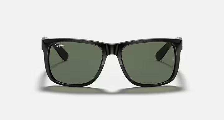 RAY-BAN JUSTIN CLASSIC Black & Dark Green Square Sunglasses For Men S