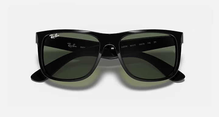 RAY-BAN JUSTIN CLASSIC Black & Dark Green Square Sunglasses For Men S