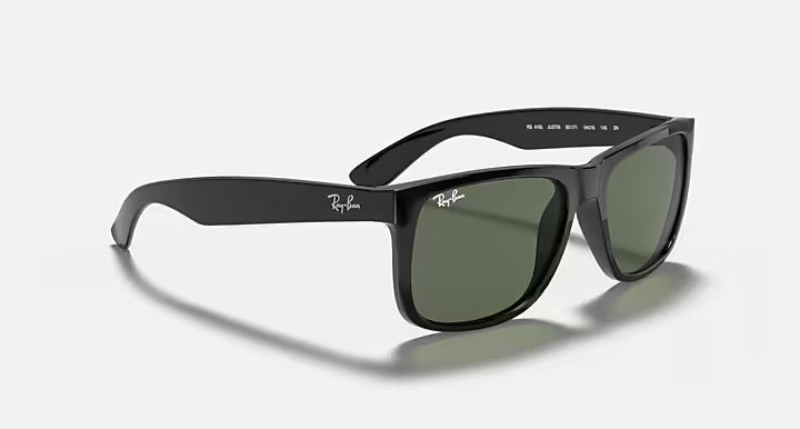 RAY-BAN JUSTIN CLASSIC Black & Dark Green Square Sunglasses For Men S