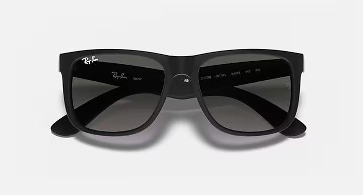 RAY-BAN JUSTIN CLASSIC Rubber Black & Dark Grey Square Sunglasses For Men XS