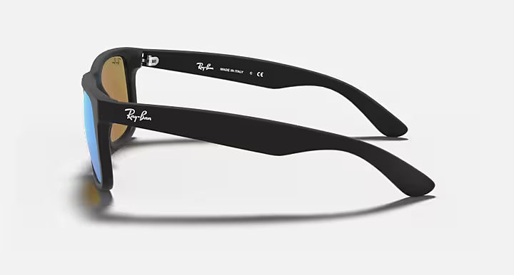 RAY-BAN JUSTIN COLOR MIX Rubber Black & Blue Mirror Square Sunglasses For Men S