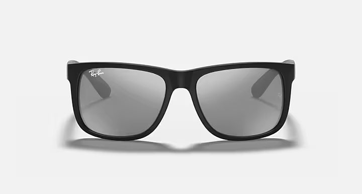RAY-BAN JUSTIN COLOR MIX Rubber Black & Grey Mirror Silver Square Sunglasses For Men S
