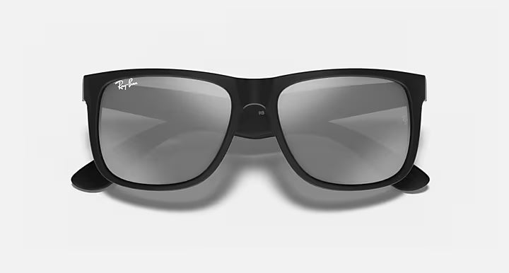 RAY-BAN JUSTIN COLOR MIX Rubber Black & Grey Mirror Silver Square Sunglasses For Men S