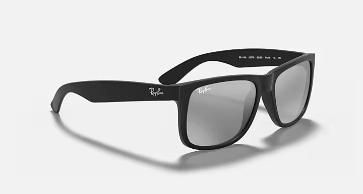 RAY-BAN JUSTIN COLOR MIX Rubber Black & Grey Mirror Silver Square Sunglasses For Men S
