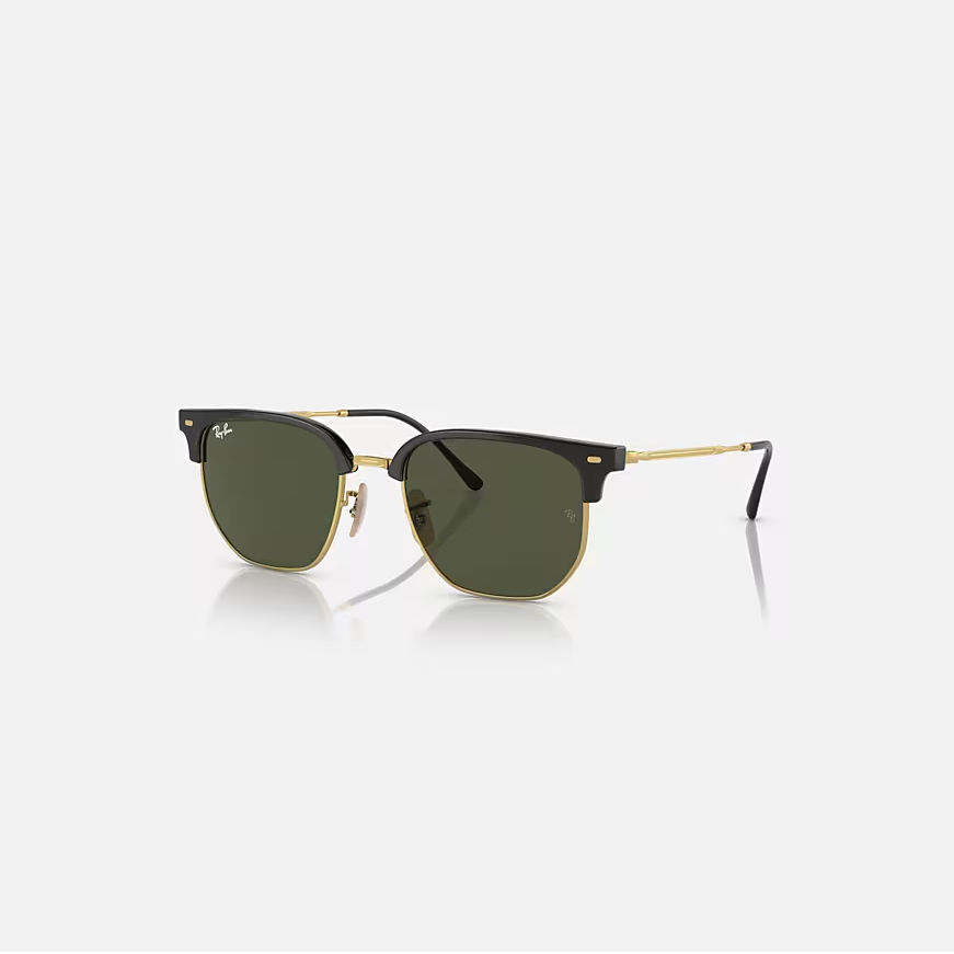 RAY-BAN NEW CLUBMASTER Black On Gold & Green Irregular Sunglasses For Unisex L