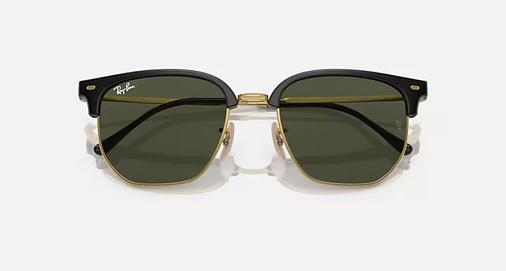 RAY-BAN NEW CLUBMASTER Black On Gold & Green Irregular Sunglasses For Unisex L