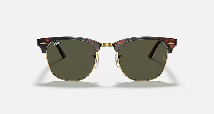 RAY-BAN CLUBMASTER CLASSIC Tortoise On Gold & G-15 Green Square Sunglasses For Unisex L
