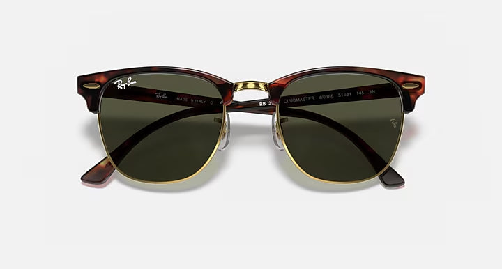 RAY-BAN CLUBMASTER CLASSIC Tortoise On Gold & G-15 Green Square Sunglasses For Unisex L