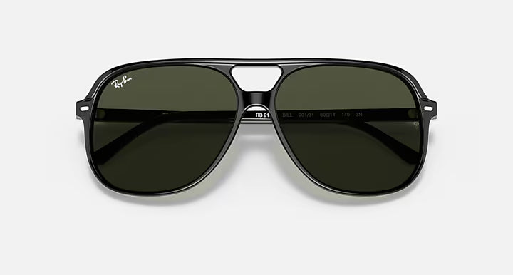 RAY-BAN BILL Black & G-15 Green Square Sunglasses For Unisex XS