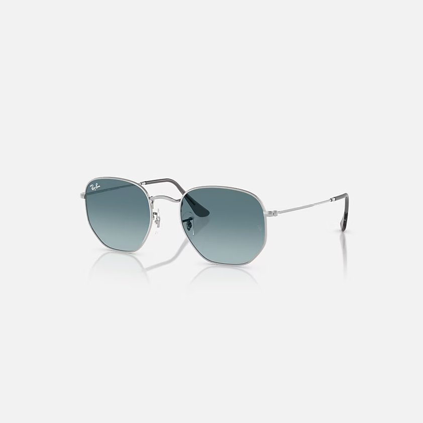 RAY-BAN HEXAGONAL FLAT LENSES Silver & Blue Gradient Grey Irregular Sunglasses For Unisex M