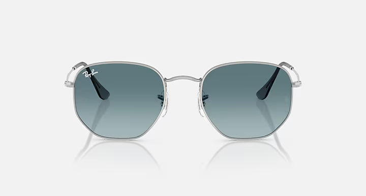RAY-BAN HEXAGONAL FLAT LENSES Silver & Blue Gradient Grey Irregular Sunglasses For Unisex M