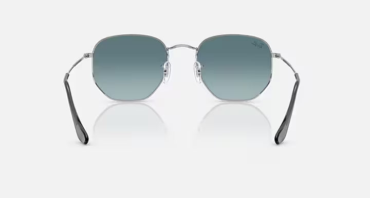 RAY-BAN HEXAGONAL FLAT LENSES Silver & Blue Gradient Grey Irregular Sunglasses For Unisex M