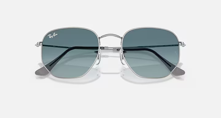 RAY-BAN HEXAGONAL FLAT LENSES Silver & Blue Gradient Grey Irregular Sunglasses For Unisex M