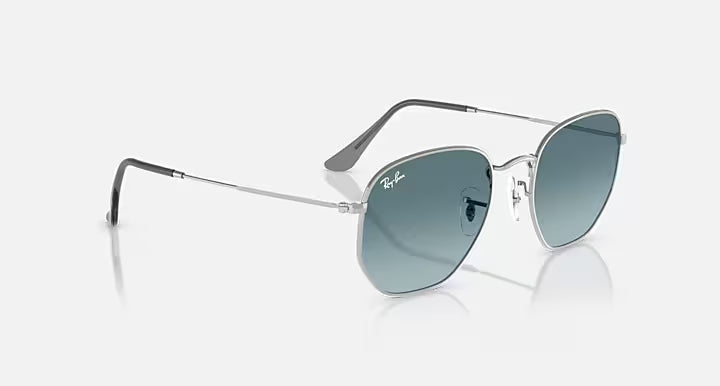 RAY-BAN HEXAGONAL FLAT LENSES Silver & Blue Gradient Grey Irregular Sunglasses For Unisex M