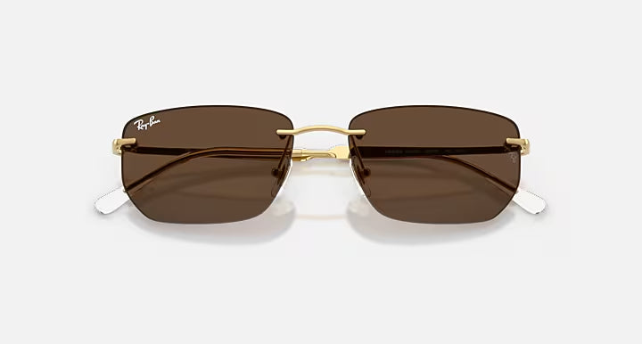RAY-BAN RB3768 Arista Gold & Dark Brown Irregular Sunglasses For Unisex M