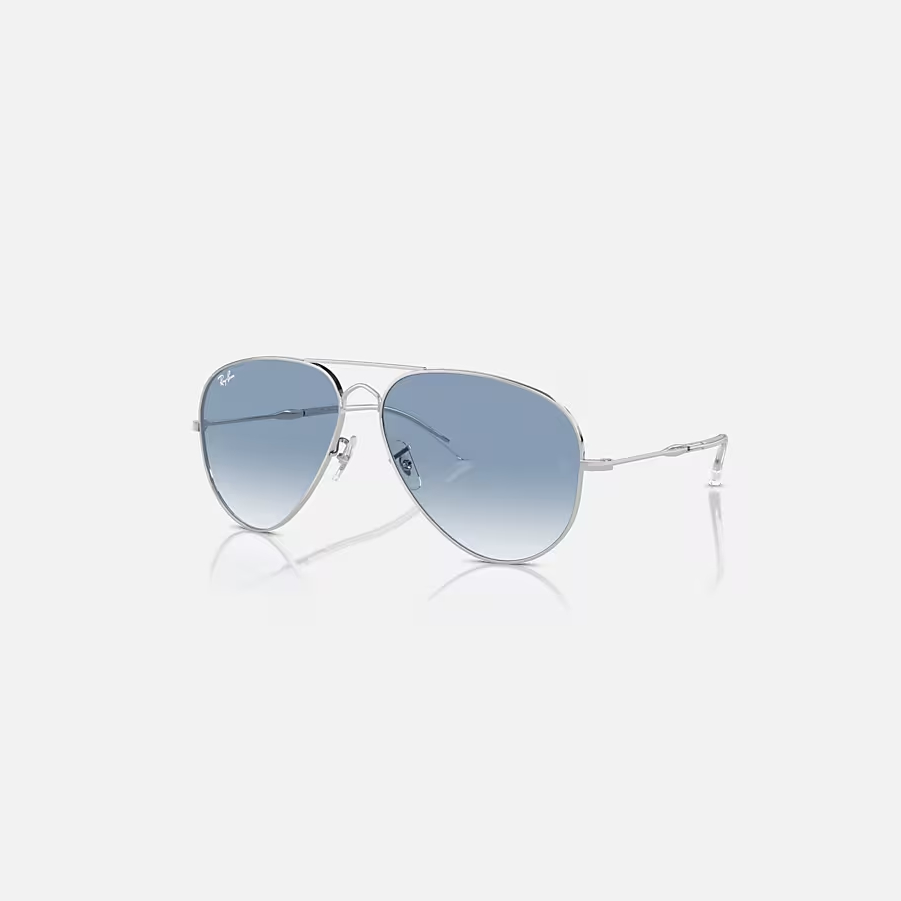 RAY-BAN OLD AVIATOR Silver & Clear & Blue Pilot Sunglasses For Unisex XXL
