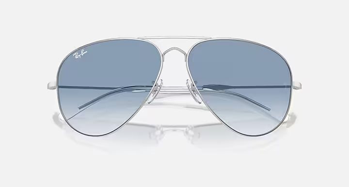 RAY-BAN OLD AVIATOR Silver & Clear & Blue Pilot Sunglasses For Unisex XXL