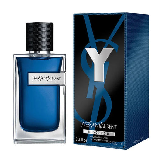 Yves Saint Laurent cologne bottle and packaging on a white background