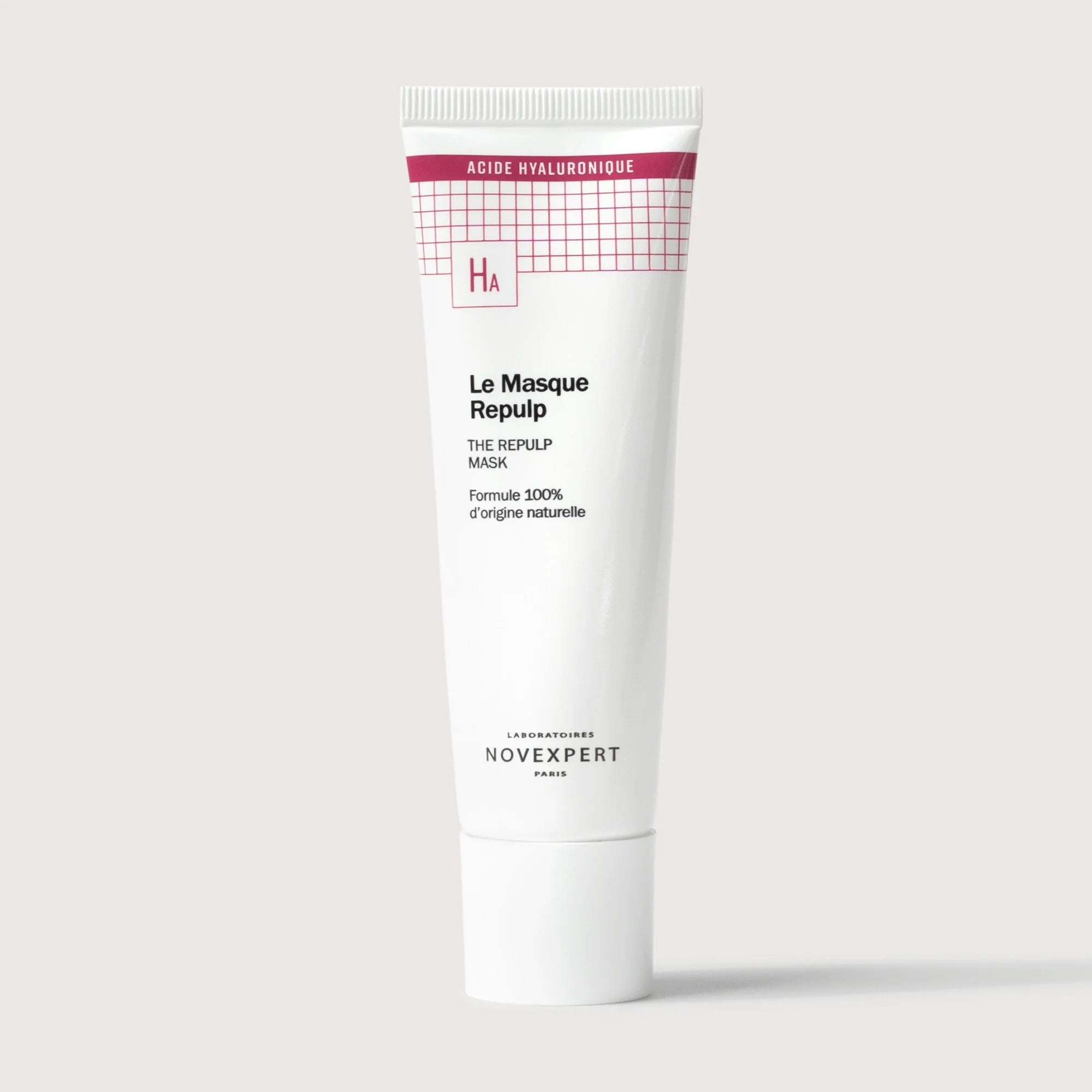 Skincare mask tube labeled 'Le Masque Repulp' on a white background