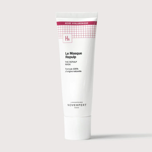 Skincare mask tube labeled 'Le Masque Repulp' on a white background
