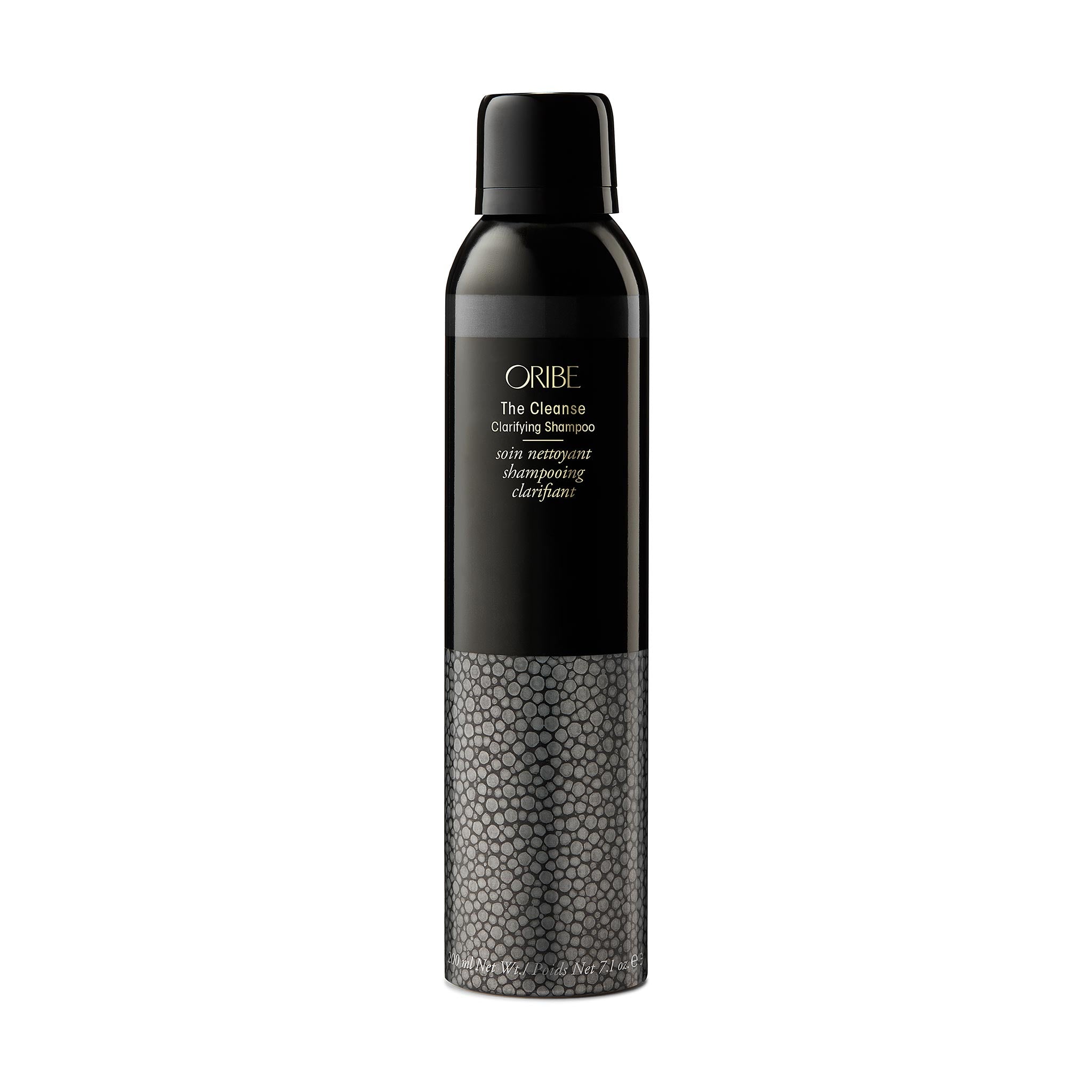 Oribe shampoo bottle with black and gray design on a white background