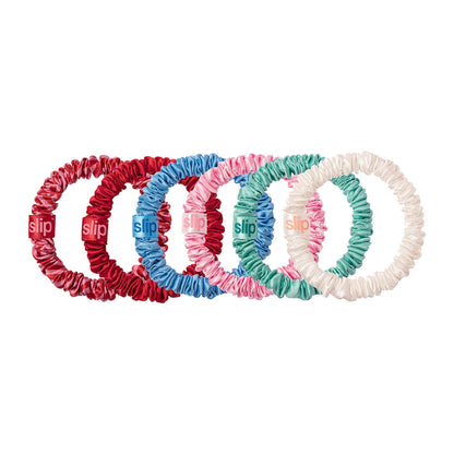 SKINNY SCRUNCHIES - SET OF 6  WITH POUCH HIGH TIDE